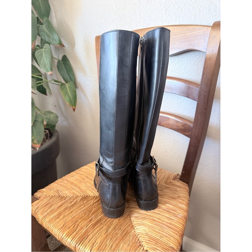 Burberry Black Leather Riding Boots Buckle Strap Tall Moto Boots Italy 38.5 - Picture 2 of 5